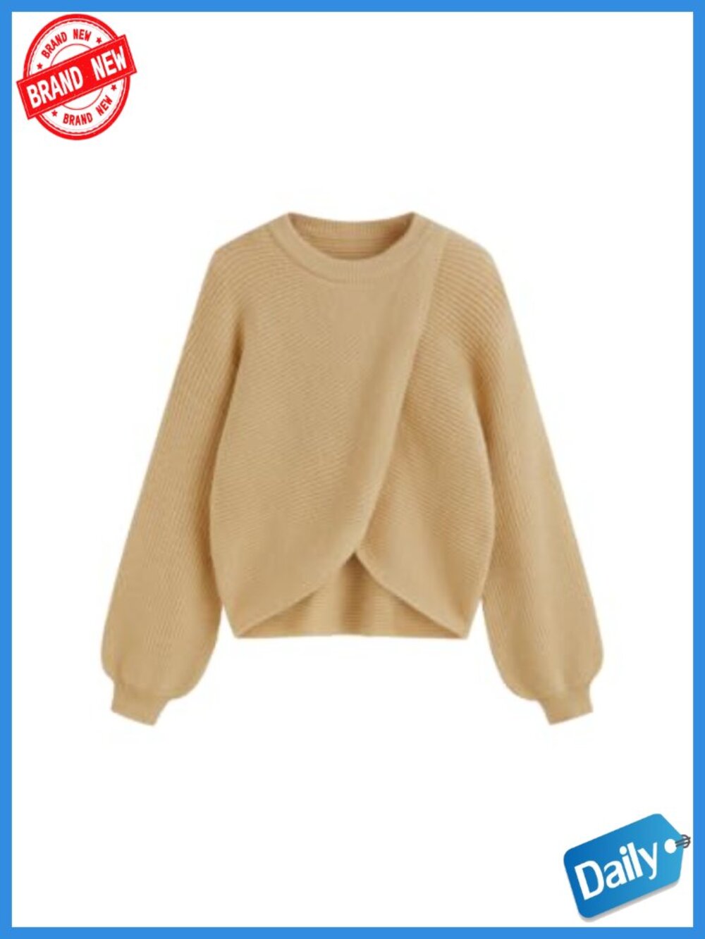 Cropped Wrap Lantern Sleeve Sweater - Trendy Fall & Winter Pullover